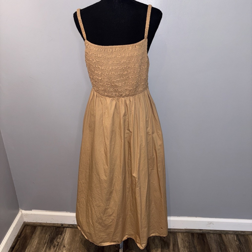 Old Navy Smocked Spaghetti‎ Strap Sundress Flowy Cotton Poplin Tan Women's Large